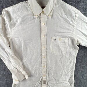 Thomas Burberry Linen Cotton White Long Sleeve Button Up Shirt Men Pocket Logo